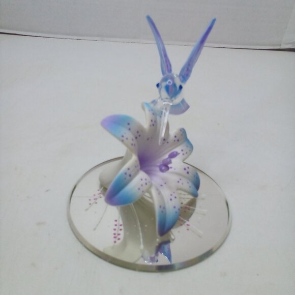 Glass Baron Hummingbird Blue Lily Mirrored Crystal Accents Air Brushed - Picture 5 of 15